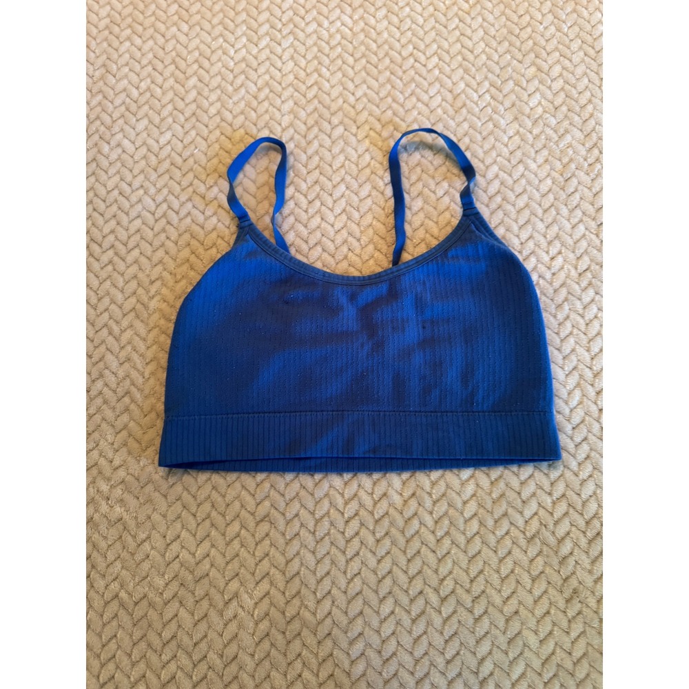 Auden Blue Ribbed Lightly Lined Bralette Size M Seamless Scoop Neck Adjustable